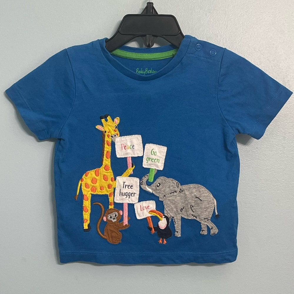 Baby Boden Infant 3-6 Months Blue Jungle Animal Activists T-Shirt